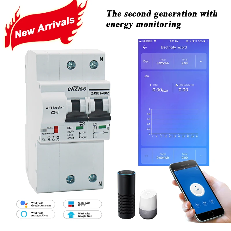 eWeLink WiFi 2P Smart Circuit Breaker Switch with Energy monitoring Power Consumption Monitor Measurement Work With Google home
eWeLink WiFi 2P Smart Circuit Breaker Switch with Energy monitoring Power Consumption Monitor Measurement Work With Google home