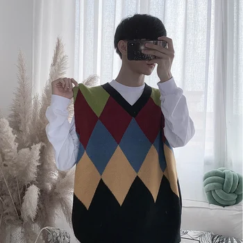 New Fashion College Style Retro Loose Contrast Color Diamond V-neck Sweater Vest Casual Knit Men
New Fashion College Style Retro Loose Contrast Color Diamond V-neck Sweater Vest Casual Knit Men