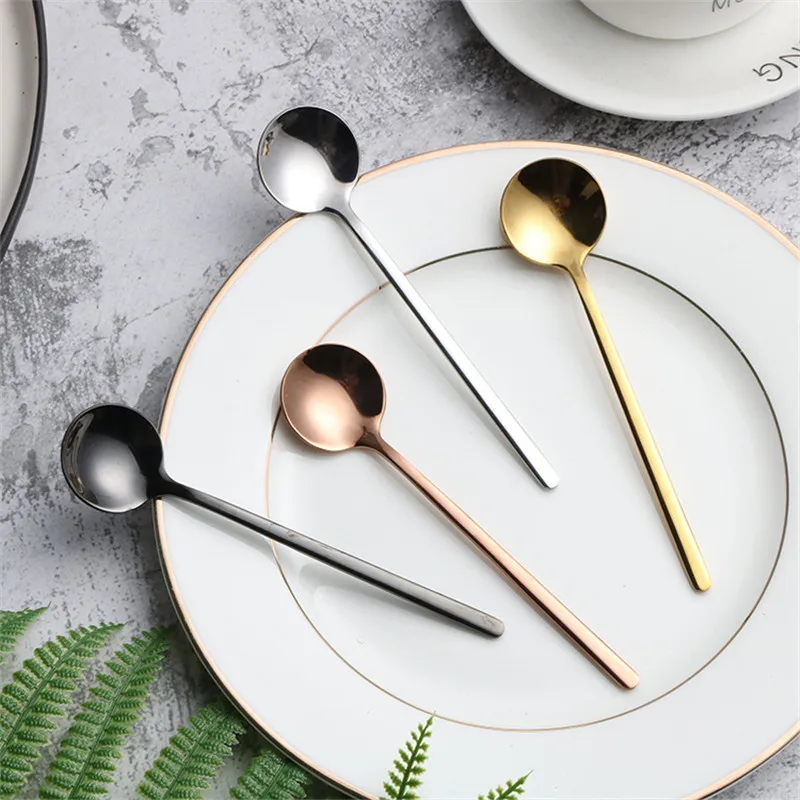 1PC 304 Stainless Steel Spoon Round Head Dessert Coffee Spoon Korean-Style Gold-Plated Stirring Solid Color 13cm Black Spoons
1PC 304 Stainless Steel Spoon Round Head Dessert Coffee Spoon Korean-Style Gold-Plated Stirring Solid Color 13cm Black Spoons