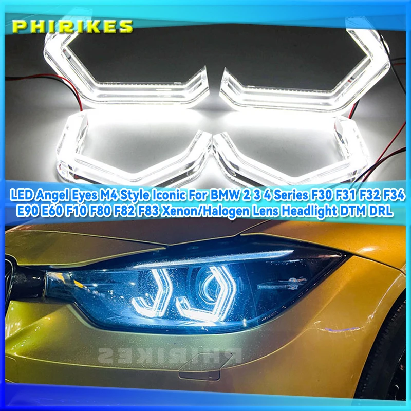 

LED Angel Eyes M4 Style Iconic For BMW 2 3 4 Series F30 F31 F32 F34 E90 E60 F10 F80 F82 F83 Xenon/Halogen Lens Headlight DTM DRL