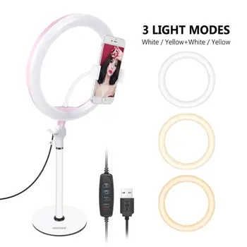 Neewer LED Ring Light, Table Top 10-inch USB Ring Light, 3200K-5600K 3 Light Modes Dimmable with Flexible Phone Stand
Neewer LED Ring Light, Table Top 10-inch USB Ring Light, 3200K-5600K 3 Light Modes Dimmable with Flexible Phone Stand