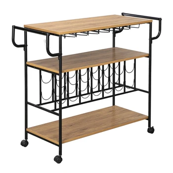 HT-BC003 1.5cm Industrial Wine Rack Cart Kitchen Rolling Storage Bar Wood Table Serving Trolley with 2 handle bars 4 rolling 
HT-BC003 1.5cm Industrial Wine Rack Cart Kitchen Rolling Storage Bar Wood Table Serving Trolley with 2 handle bars 4 rolling