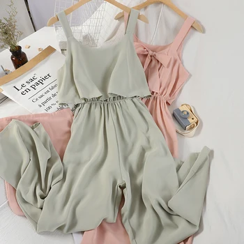 Korean Version of the Sexy Backless Bow Halter Jumpsuit Solid Color Easing by Age Mopping the Floor Trousers Wild Wide Leg Pants
Korean Version of the Sexy Backless Bow Halter Jumpsuit Solid Color Easing by Age Mopping the Floor Trousers Wild Wide Leg Pants