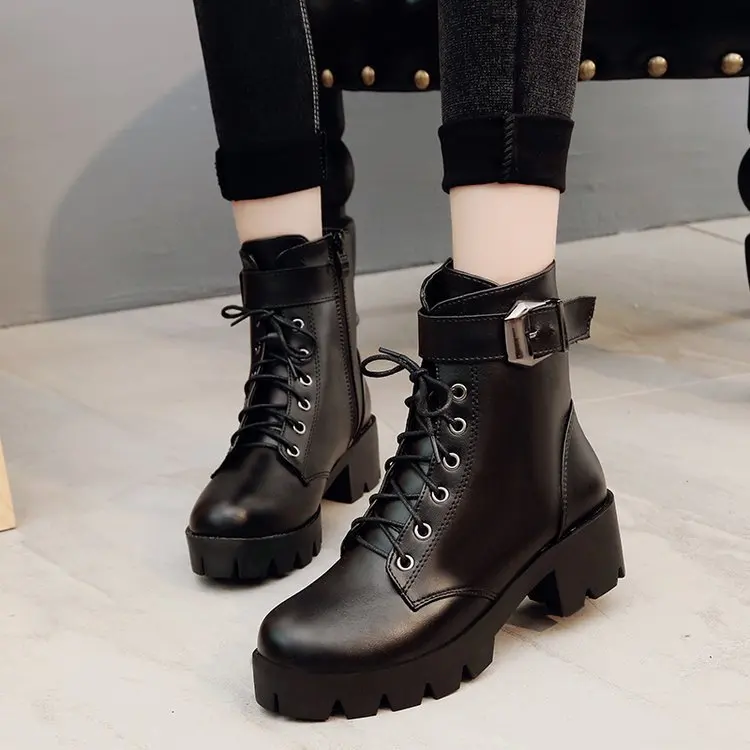 

woman Spring 2019 New High-heeled PU Martin boots Zip Women's boots Cross straps Boots Thick with Fashion Classic 548