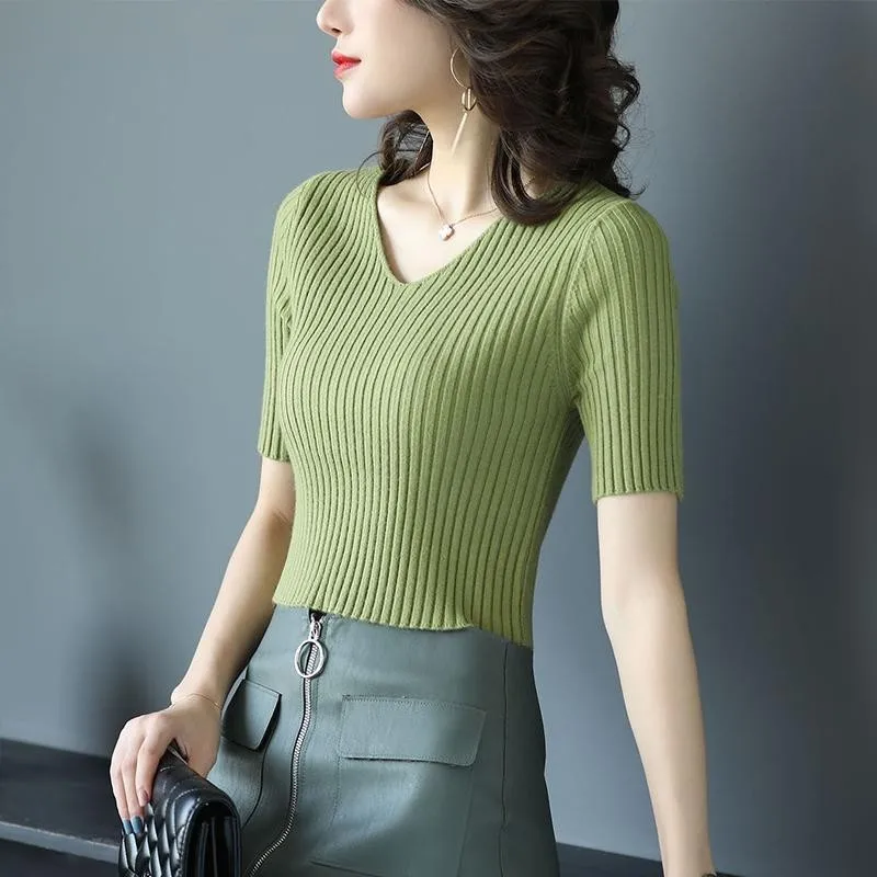 NiceMix Summer Wear Korean-style Slim Fit Slimming V-neck Base Shirt Retro Short Sleeve T-shirt Versatile Sweater Tops Wome 
NiceMix Summer Wear Korean-style Slim Fit Slimming V-neck Base Shirt Retro Short Sleeve T-shirt Versatile Sweater Tops Wome