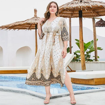 Siskakia Ethnic Feather Print A Line Long Dress Plus Size Side Split V Neck 3/4 Sleeve Midi Dress Tassel Sash Elastic high Waist
Siskakia Ethnic Feather Print A Line Long Dress Plus Size Side Split V Neck 3/4 Sleeve Midi Dress Tassel Sash Elastic high Waist