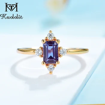 

kuololit 585 Yellow gold 14K 10K Lab Alexandrite Luxury Ring for Women Solid 925 Sterling silver Moissanite Ring for Promise New
