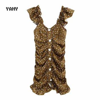 New Design ruffles spaghetti strap Womens Floral printed Draped Dress botton up Female sheath slim zora Dress Vestidos 2373/580
New Design ruffles spaghetti strap Womens Floral printed Draped Dress botton up Female sheath slim zora Dress Vestidos 2373/580