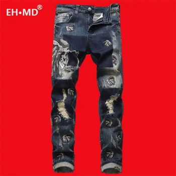 EH·MD® Indian Skull Multiple Embroidered Jeans Men's Ripped High Street Pants Soft Red Ears Blue Slim 2020 Western Style Cotton 
EH·MD® Indian Skull Multiple Embroidered Jeans Men's Ripped High Street Pants Soft Red Ears Blue Slim 2020 Western Style Cotton