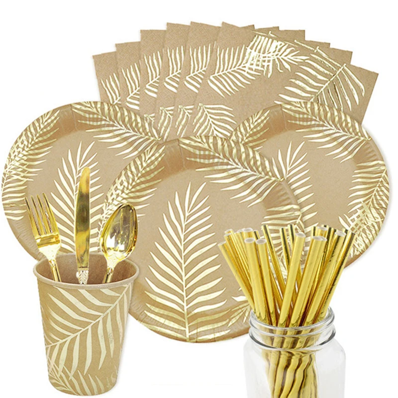 Generic Bronzing Palm Leaf Disposable Tableware Kraft Paper Plate