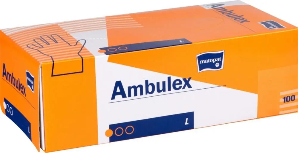 Перчатки смотровые Ambulex (Амбулекс) латексные опудренные размер L 50 пар ТМ Matopat