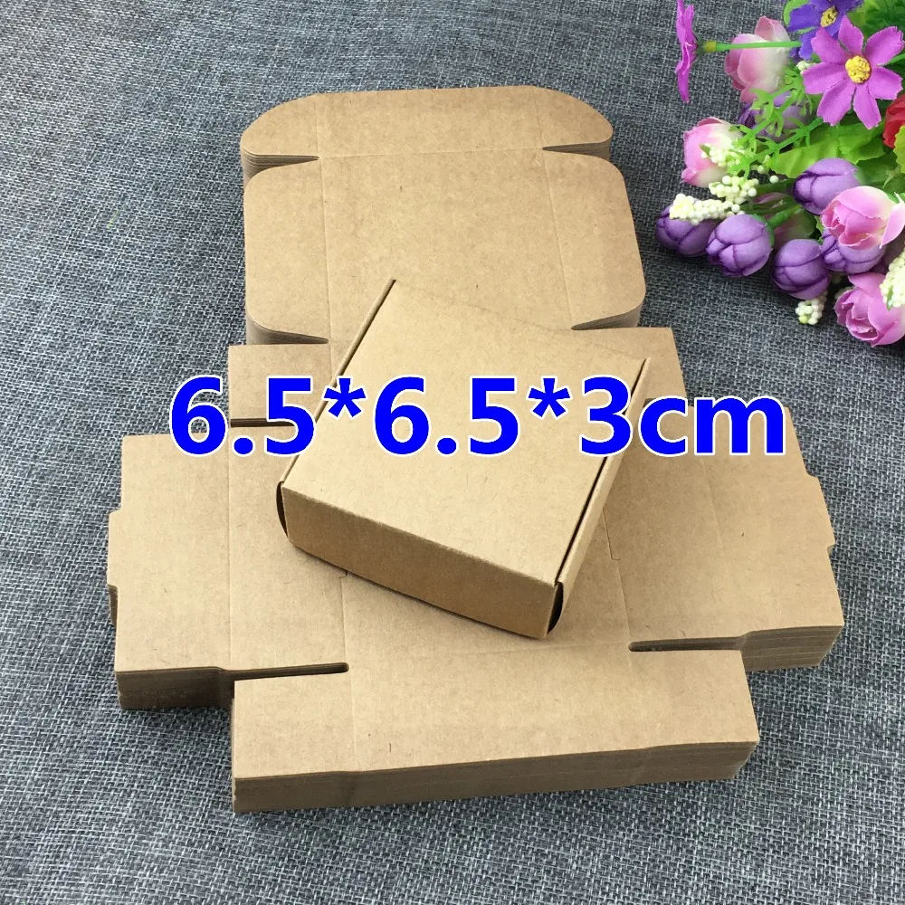 

6.5*6.5*3cm 200pcs/lot Brown Paper Box Handmade Packing Online Shopping Delivery Kraft Paper Boxes Package Mailing Box