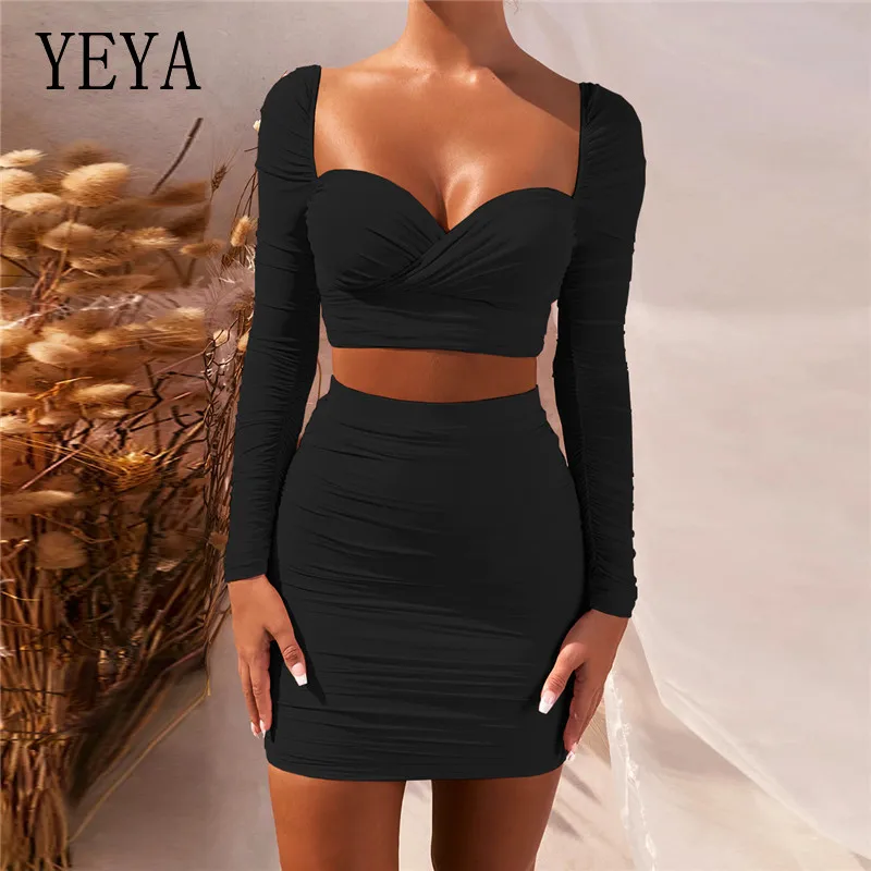 YEYA Square Collar Long Sleeve Cropped Top and High Waist Skirts Set Winter 2 Piece Club Party Sexy Women Clothing
YEYA Square Collar Long Sleeve Cropped Top and High Waist Skirts Set Winter 2 Piece Club Party Sexy Women Clothing