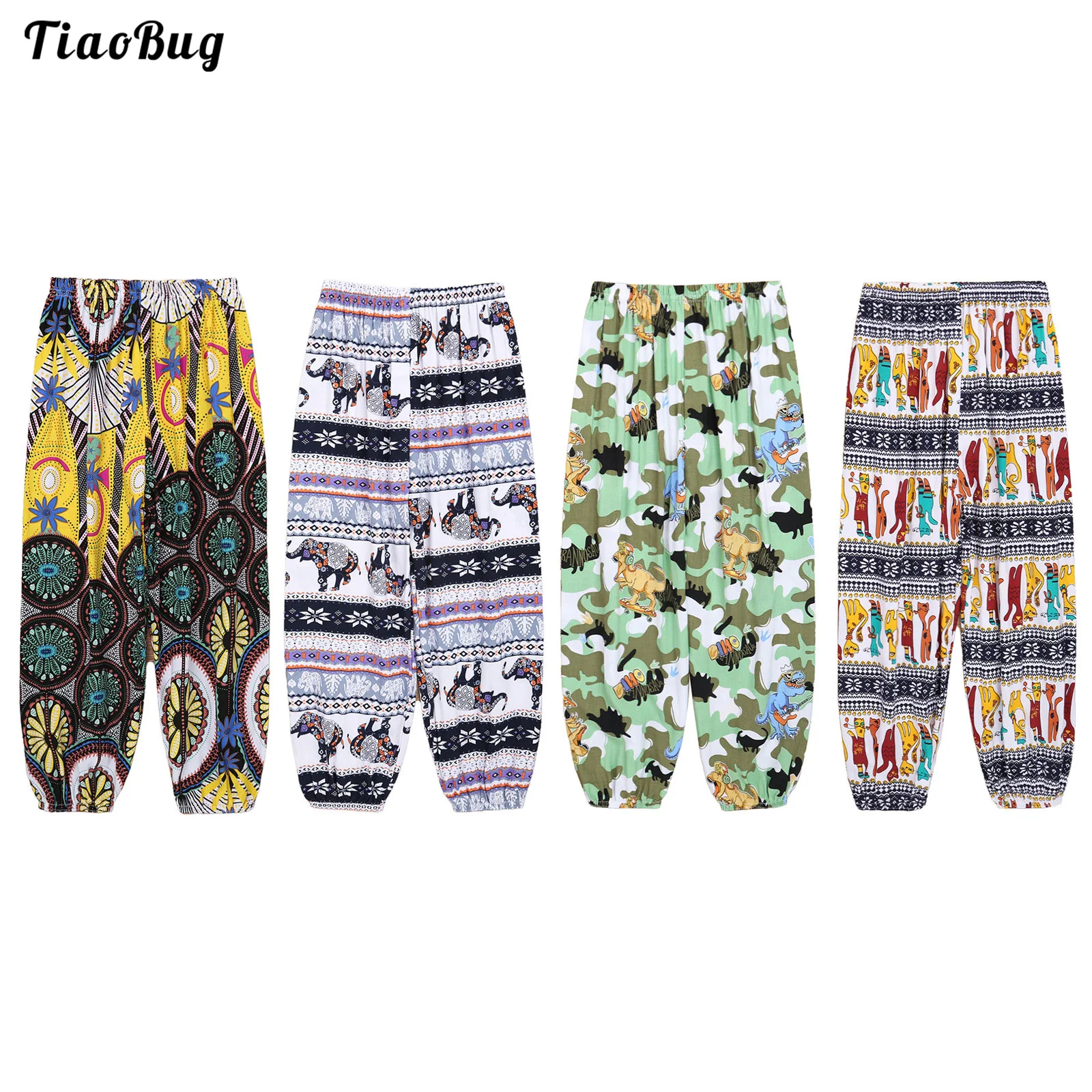 

Casual Summer Kids Girls Boys Harem Pants Elastic Waist Boho Print Cartoon Animal Print Sun Protection Bloomers Pants