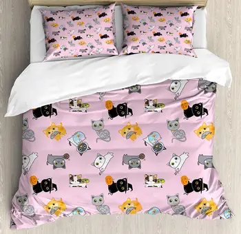 Cat Duvet Cover Set Colorful Kittens Playing with Fish Mice and Yarnball Different Breeds of Feline Decorative 3 Piece Bedding
Cat Duvet Cover Set Colorful Kittens Playing with Fish Mice and Yarnball Different Breeds of Feline Decorative 3 Piece Bedding