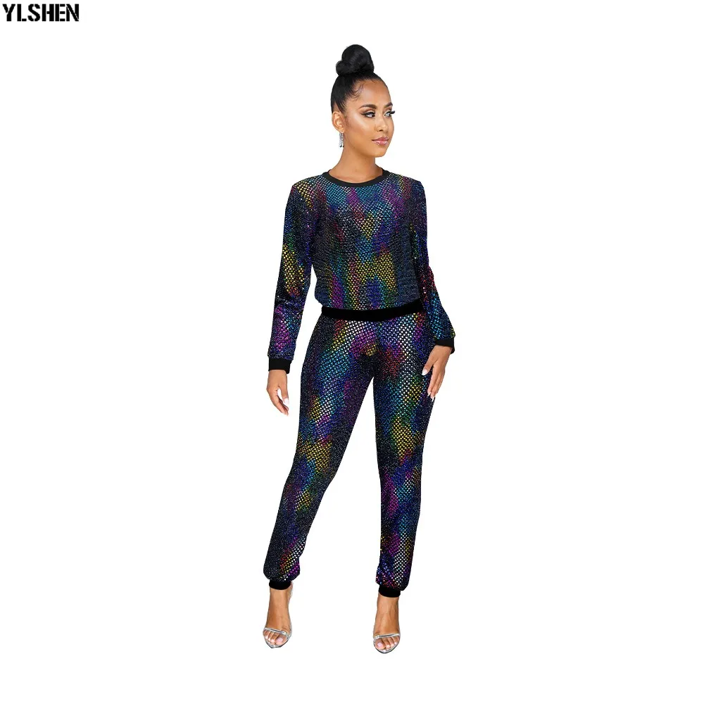 2 Two Piece Set Women Tracksuit Sexy Sequins Long Sleeve Clothes Plus Size Club Outfits Tops +Pants Sweat Suits Matching Sets 14