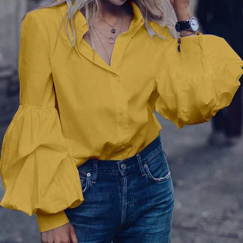Spring Long Puff Sleeve Lapel Women's Shirts Plus Size 5XL Buttons Female Tops 2020 Summer Black Fashion Casual Ladies Clothes
Spring Long Puff Sleeve Lapel Women's Shirts Plus Size 5XL Buttons Female Tops 2020 Summer Black Fashion Casual Ladies Clothes