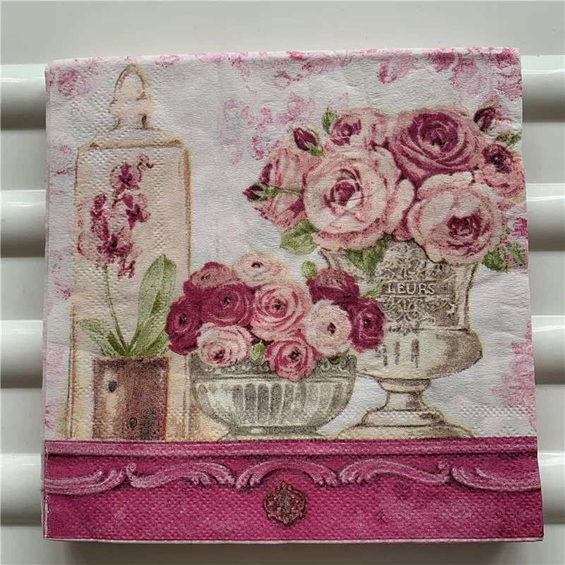 Фото Винтажные розовые салфетки бумажные с принтом Цветочный носовой платок декупаж