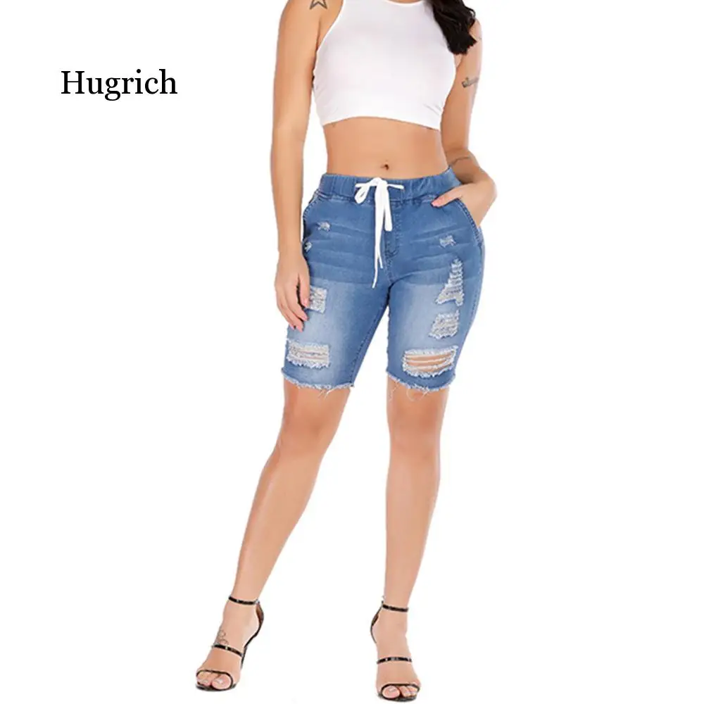 Summer Denim Ripped Bermuda Shorts Women Blue Drawstring Closure Distressed Knee Length Stretch Short Jeans
Summer Denim Ripped Bermuda Shorts Women Blue Drawstring Closure Distressed Knee Length Stretch Short Jeans