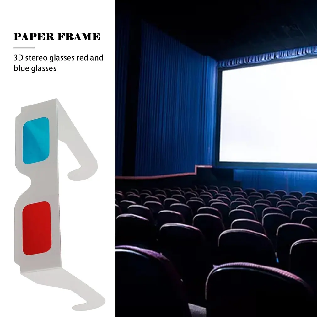 10pcs/lot Universal Paper Anaglyph 3D Glasses Paper 3D Glasses View Anaglyph Red/Blue 3D Glass For Movie Video EF