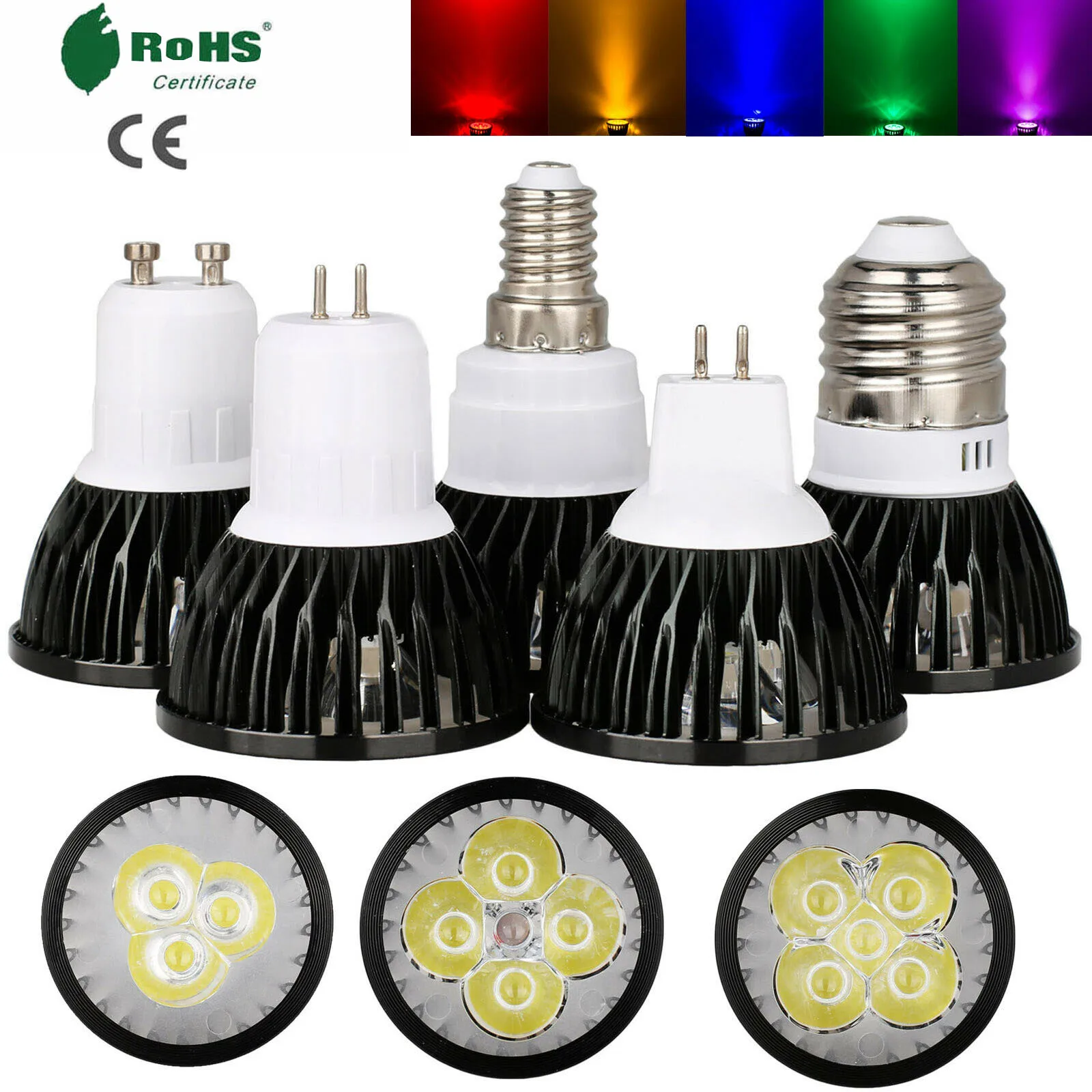 

LED Lampada 9W 12W 15W GU10 MR16 GU5.3 E27 E26 E12 LED Bulb 85-265V 12V Led Spotlight Red Yellow Blue Green Purple LED Lamp