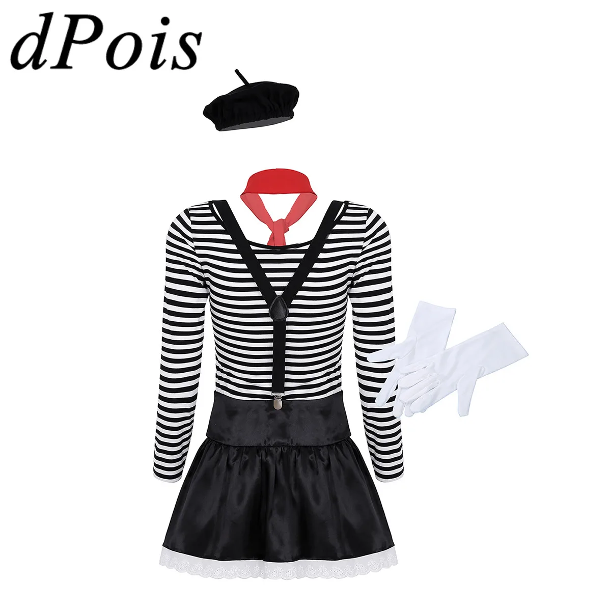 Women Female Mime Cosplay Costume French Artist Clown Circus Fancy Dress Rave Role-playing Striped Top&Satin Skirt Dance Clothes
Women Female Mime Cosplay Costume French Artist Clown Circus Fancy Dress Rave Role-playing Striped Top&Satin Skirt Dance Clothes