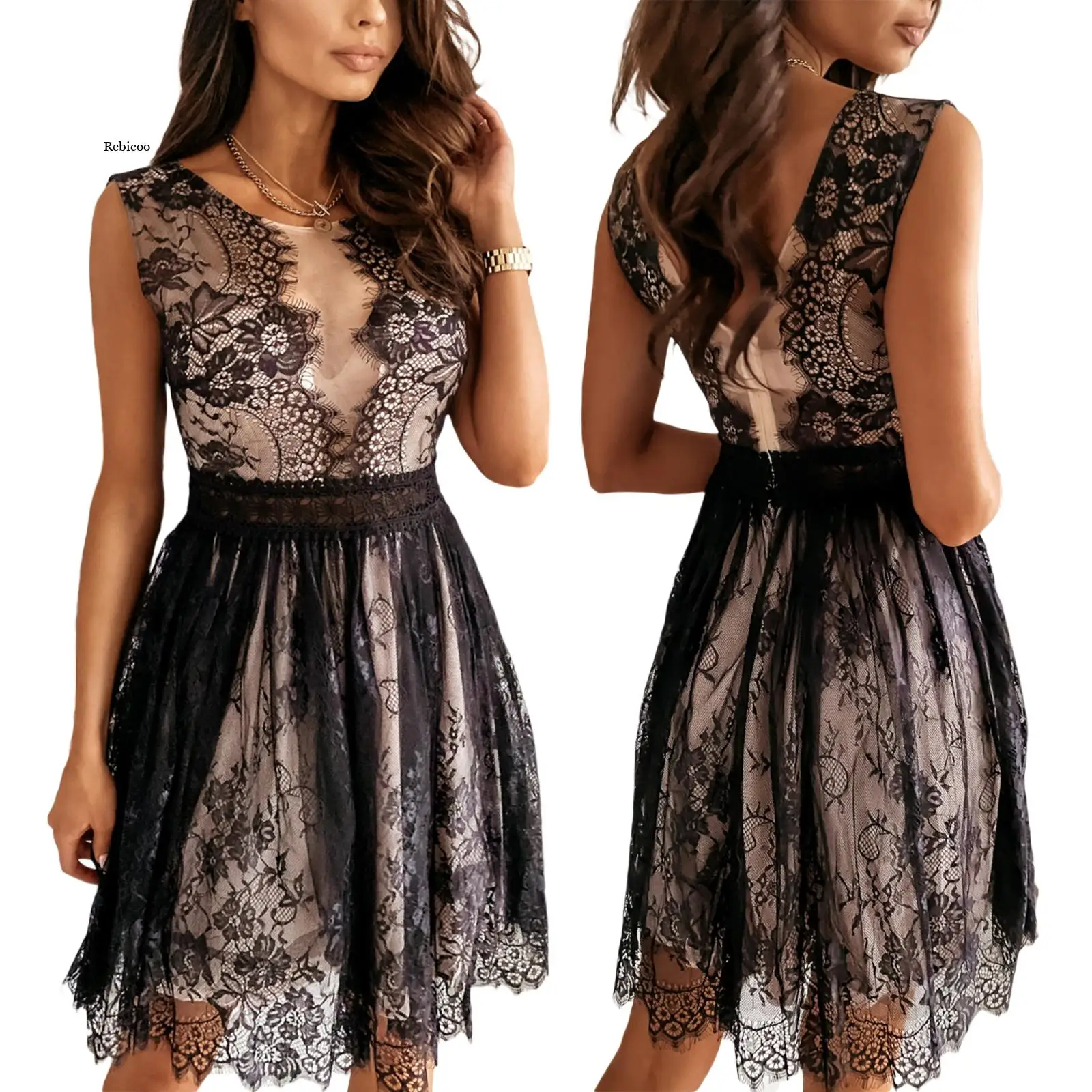 Sexy Women Dress Black Sleeveless Round Collar Lace Hem Perspective One-Piece Summer New Fashion 2021
Sexy Women Dress Black Sleeveless Round Collar Lace Hem Perspective One-Piece Summer New Fashion 2021
