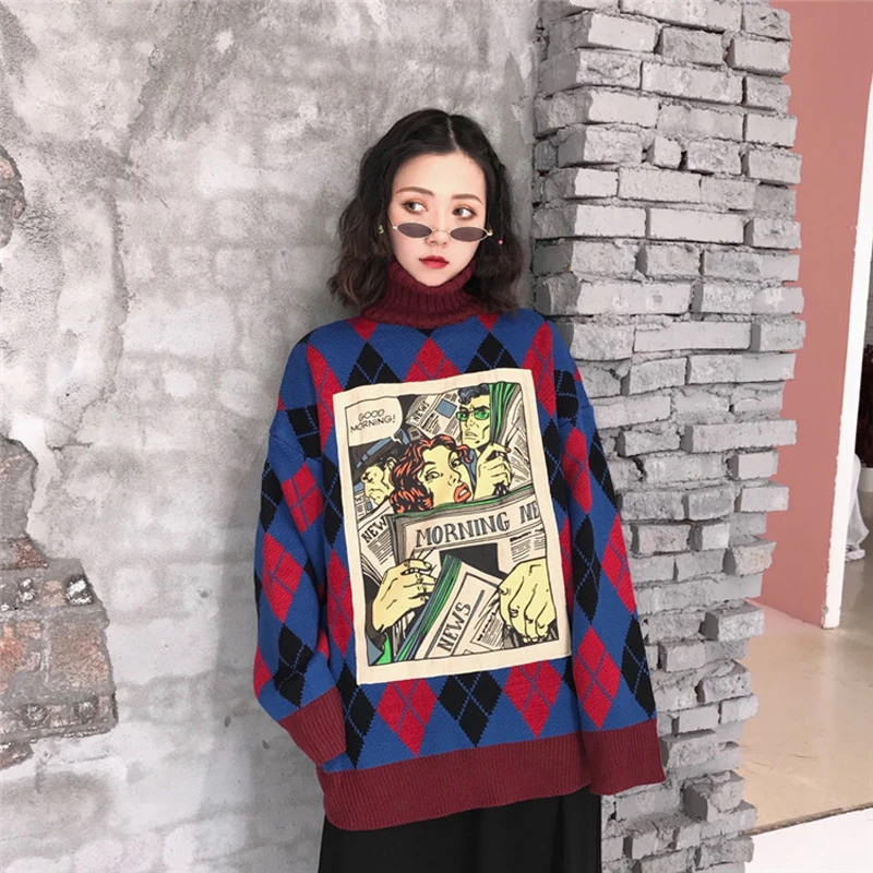 2020 Korean Oversized Sweater and Pullovers Harajuku Clothing Cartoon Plaid Print Pull Jumper Long Sleeve Streetwear Knit Tops
2020 Korean Oversized Sweater and Pullovers Harajuku Clothing Cartoon Plaid Print Pull Jumper Long Sleeve Streetwear Knit Tops