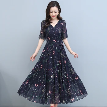 Office Lady Elegant Summer Dress Women Short Sleeve V-Neck Floral Print Long Chiffon Dresses Big Swing Clothes M-3XL
Office Lady Elegant Summer Dress Women Short Sleeve V-Neck Floral Print Long Chiffon Dresses Big Swing Clothes M-3XL