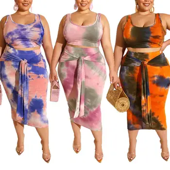 Plus Size Sexy Women 2 Piece Tie Dye Print Tank Crop Top Bodycon Midi Skirt set Printed sleeveless Tank Suit Tops Skirts
Plus Size Sexy Women 2 Piece Tie Dye Print Tank Crop Top Bodycon Midi Skirt set Printed sleeveless Tank Suit Tops Skirts