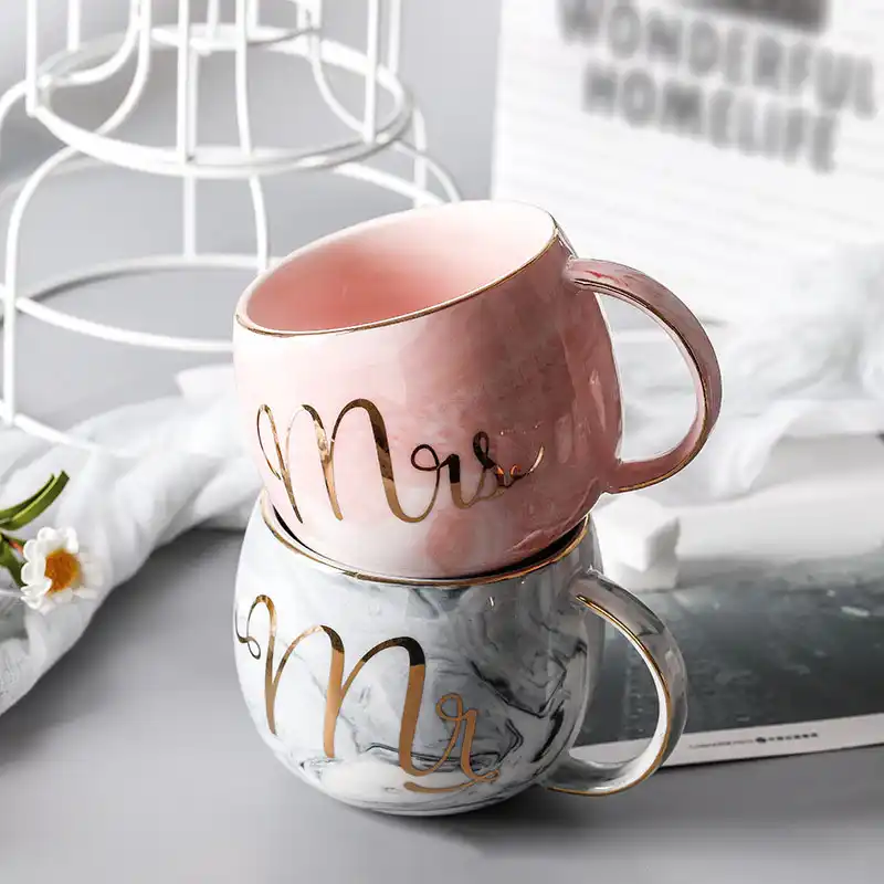 europe ins gold marble coffee mug handle mr mrs couple cups