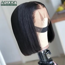 Glueless 13x4 fechamento do laço peruca cabelo brasileiro bob perucas Aircabin8-16inch cabelo humano para preto não remy cabelo pré-arrancado peruca(China)
