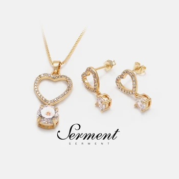 SERMENT Romantic Crystal Heart Pattern Earrings Necklace Set Gilded High Quality Fashion Jewelry Accessories Party Gift
SERMENT Romantic Crystal Heart Pattern Earrings Necklace Set Gilded High Quality Fashion Jewelry Accessories Party Gift