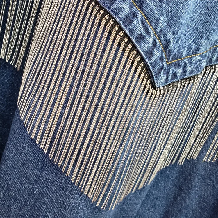 Spring Autumn Blue Denim Jacket Women and Men New Heavy Chain Tassles Denim Jacket BF Wind Loose Jacket Coats
Spring Autumn Blue Denim Jacket Women and Men New Heavy Chain Tassles Denim Jacket BF Wind Loose Jacket Coats