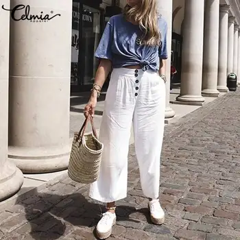 Summer Wide Leg Pants Women Cotton Linen Elastic High Waist Trousers Celmia Casual Solid Loose Long Pant Buttons Pantalon Femme
Summer Wide Leg Pants Women Cotton Linen Elastic High Waist Trousers Celmia Casual Solid Loose Long Pant Buttons Pantalon Femme