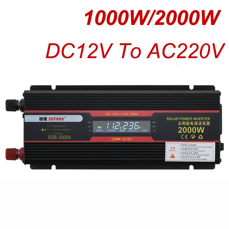 Solar Car Power Inverter 1000W 2000W DC12V To AC220V Sine Wave Converter Digital Display USB Car Charger
Solar Car Power Inverter 1000W 2000W DC12V To AC220V Sine Wave Converter Digital Display USB Car Charger