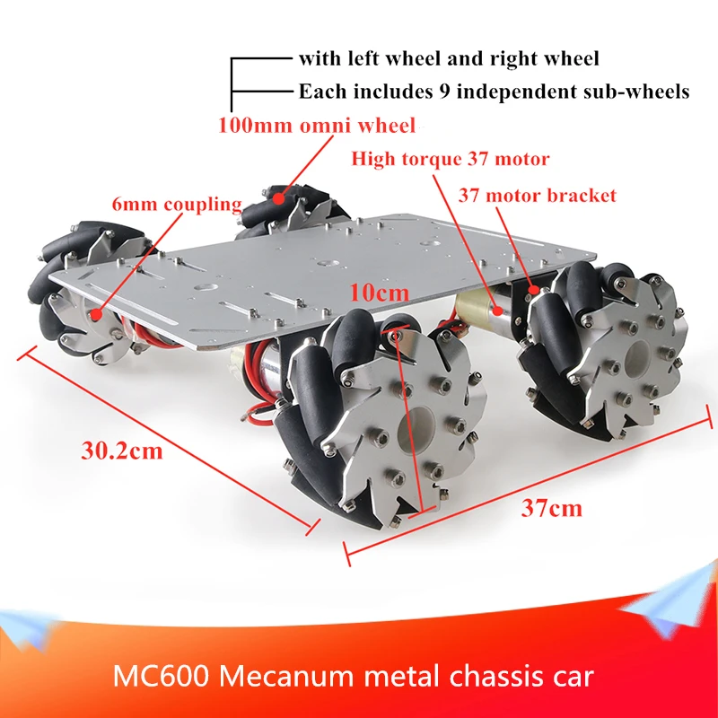 MC600 Mecanum металлическое шасси автомобиля 100 мм всенаправленное колесо с высоким