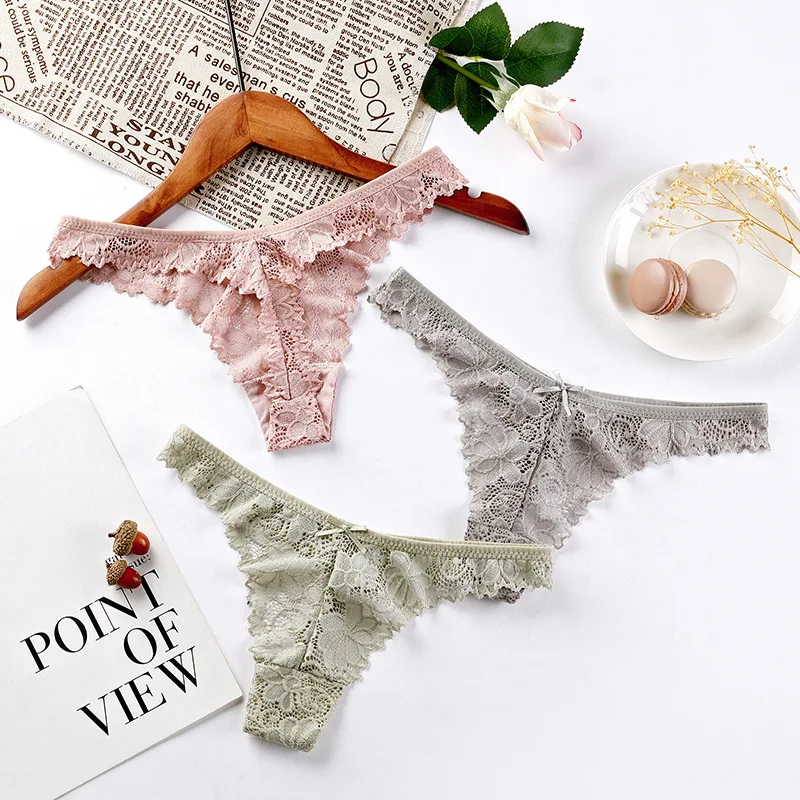 3pcs/set Sexy Panties Women G-string Thong Lace Underwear Pantys Low-waist  Female Underpants Mesh Perspective Briefs Lingerie