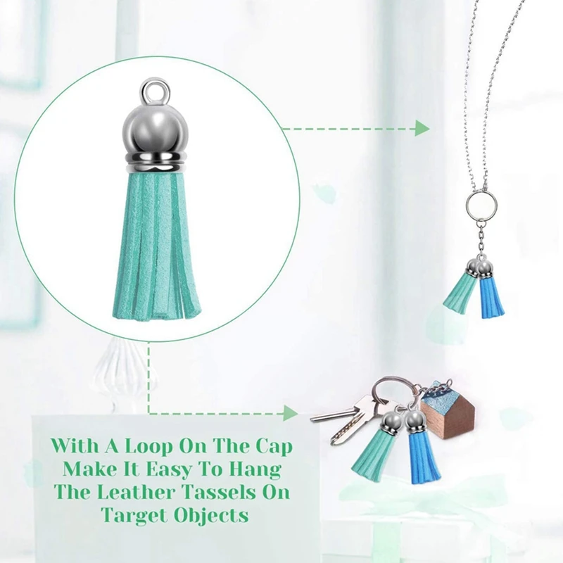 200 Pieces Tassels Leather Tassel Pendants Rings Bulk Acrylic Blanks 40 Colors