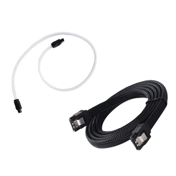 2 Pcs SATA 3.0 III SATA3 7Pin Data Cable 6Gb/S SSD Cables HDD Hard Disk Data Cord with Nylon Sleeved Premium Version