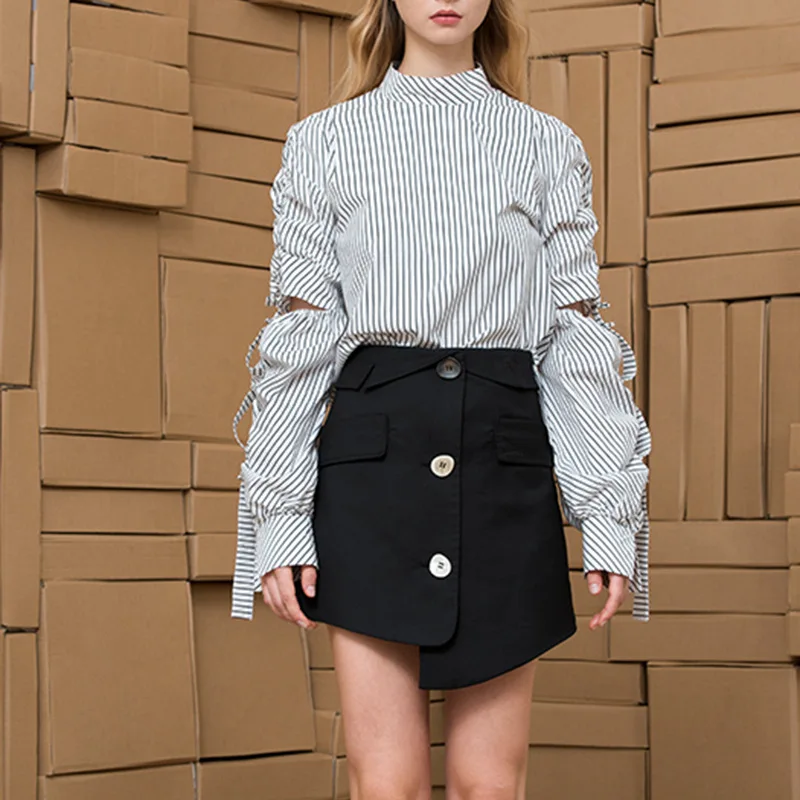 High Quality Striped Woman Shirts O-Neck Lace Up Long Sleeve Irregular Tops Female Fashion 2019 Fall New
High Quality Striped Woman Shirts O-Neck Lace Up Long Sleeve Irregular Tops Female Fashion 2019 Fall New