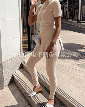 WEPBEL New Women's Short Sleeve Top + Full Length Pants Trousers Tight Stripe Suit Clothes Set Fashion Solid Color
WEPBEL New Women's Short Sleeve Top + Full Length Pants Trousers Tight Stripe Suit Clothes Set Fashion Solid Color