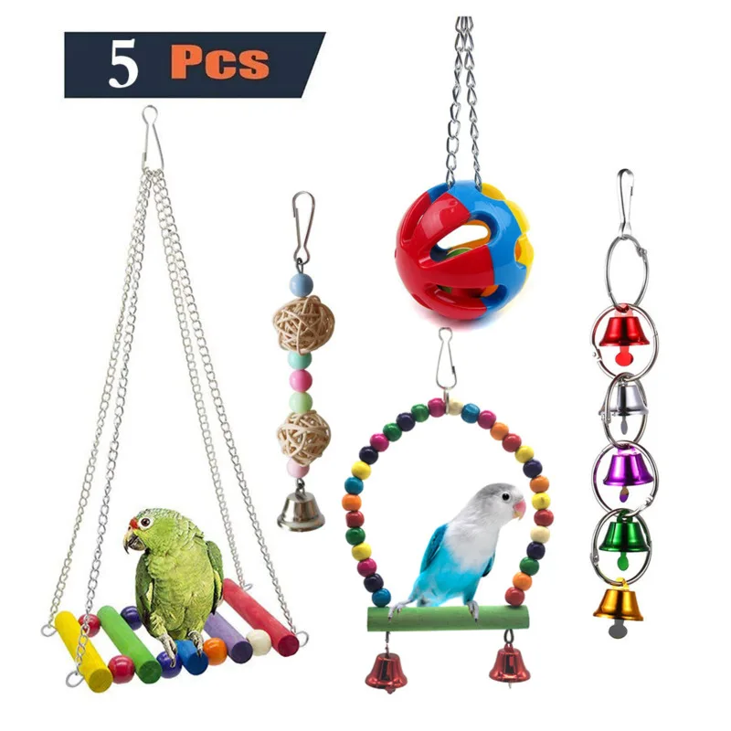 5 Piece Set Bird Parrot Chew Hanging Swing Toy Bell Pet Bird Cage Accessories wooden Swing Hammock Interactive Supplies 
5 Piece Set Bird Parrot Chew Hanging Swing Toy Bell Pet Bird Cage Accessories wooden Swing Hammock Interactive Supplies