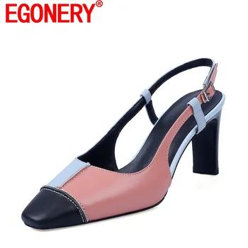 EGONERY women fashion sandals 2020 summer new style genuine leather high heels mixed color ladies square toe sexy dress shoes 
EGONERY women fashion sandals 2020 summer new style genuine leather high heels mixed color ladies square toe sexy dress shoes