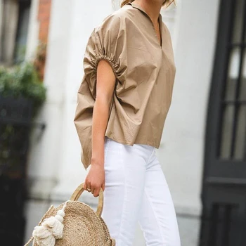 Simple urban casual women shirt cotton pullover Stand collar Solid color loose blouse
Simple urban casual women shirt cotton pullover Stand collar Solid color loose blouse