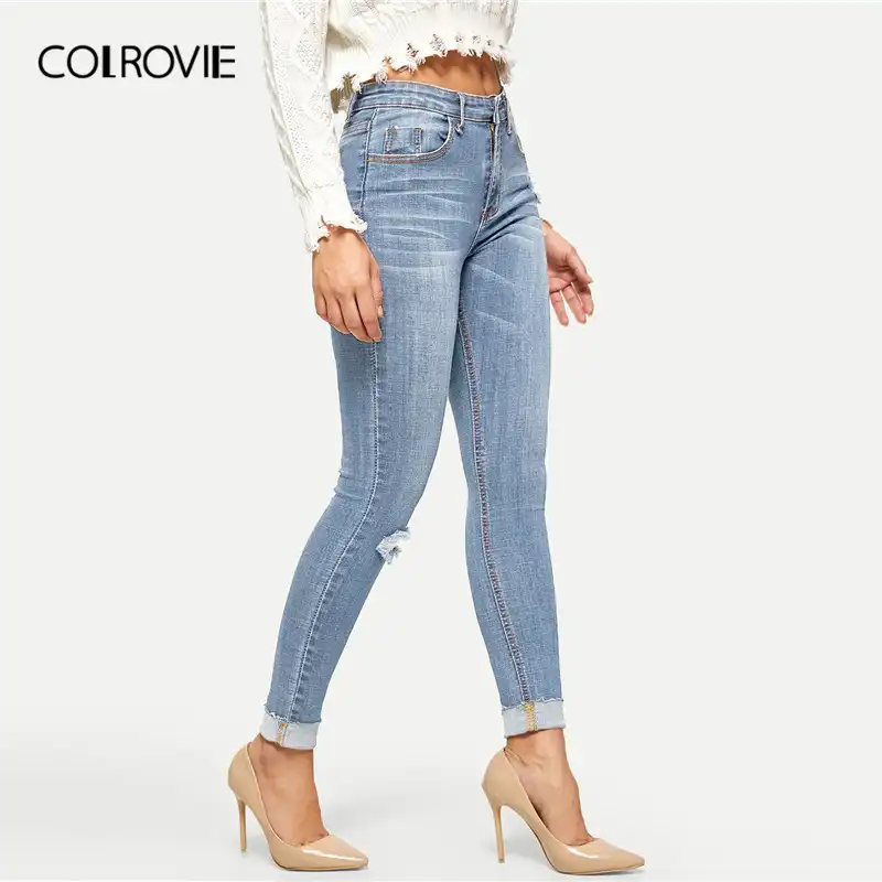 cuffed denim jeggings