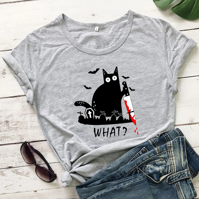 

Colored Black Cat Halloween T-shirt Funny Cat Mom Gift Tshirt Trendy Women Short Sleeve Hipster Graphic Tee Shirt Top