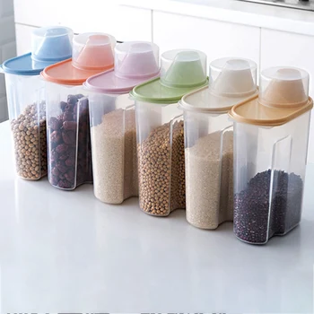 

1.9/2.5L Cereal Dispenser with Lid Storage Box--Plastic Rice Container Food Sealed Jar Cans For Kitchen Grain Dried Fruit Snacks