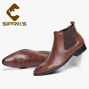 Sipriks Mens Genuine Leather Flat Chelsea Boots Printed Ostrich Skin Boots Male Cowboy Boots Brown Black Slip-On Dress Shoes 44
Sipriks Mens Genuine Leather Flat Chelsea Boots Printed Ostrich Skin Boots Male Cowboy Boots Brown Black Slip-On Dress Shoes 44