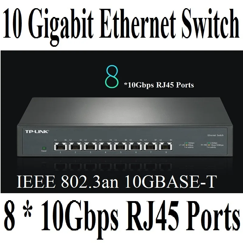 

Plug&Play 8* 10000Mbps RJ45 Ports 10GBASE-T Ethernet Switch 10 Gigabit Ethernet Network Switch IEEE 802.3an/bz/3ab/3x/1p 32K MAC